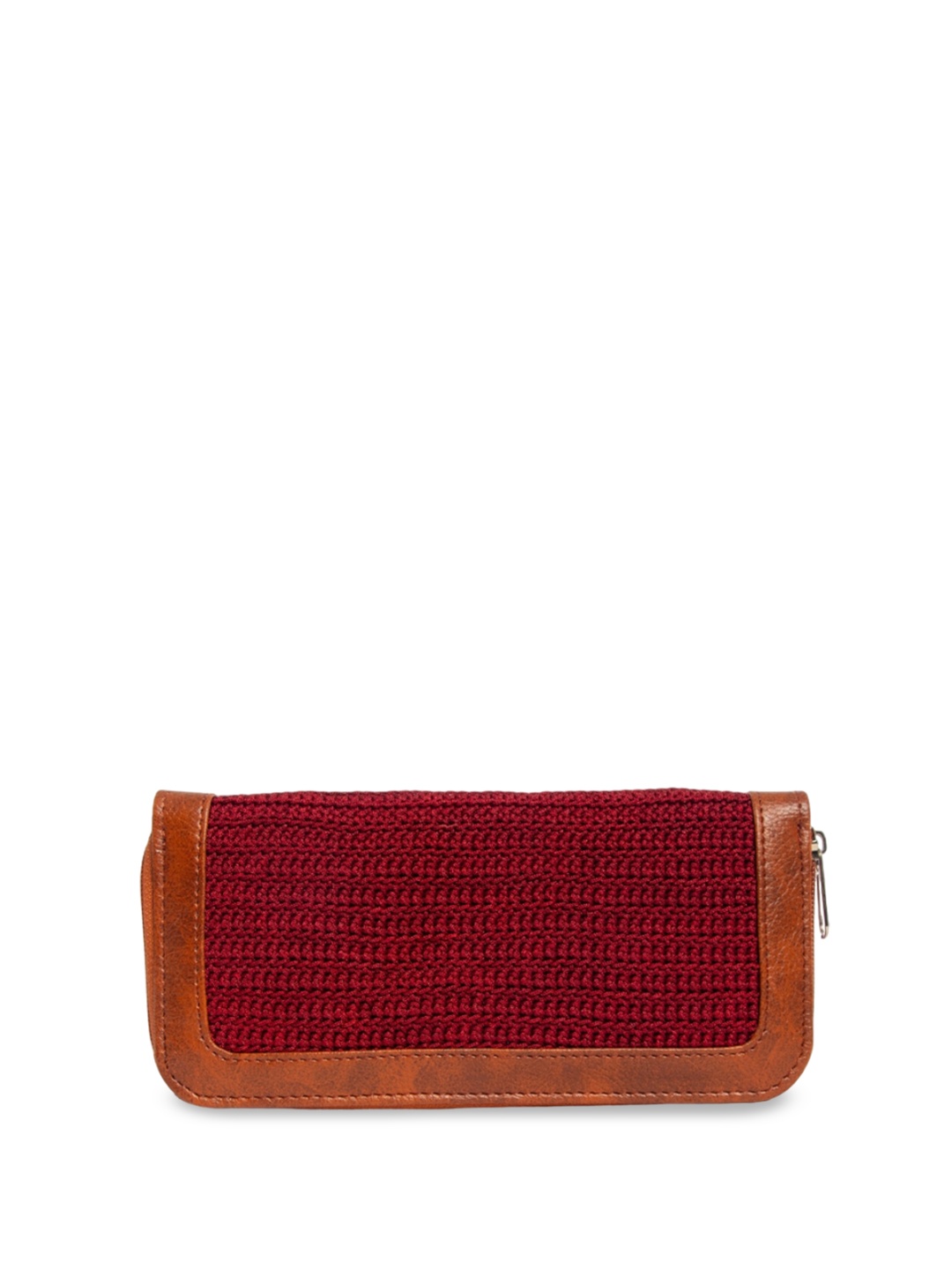 WABASTA Women Geometric Textured Zip Around Wallet, Maroon
