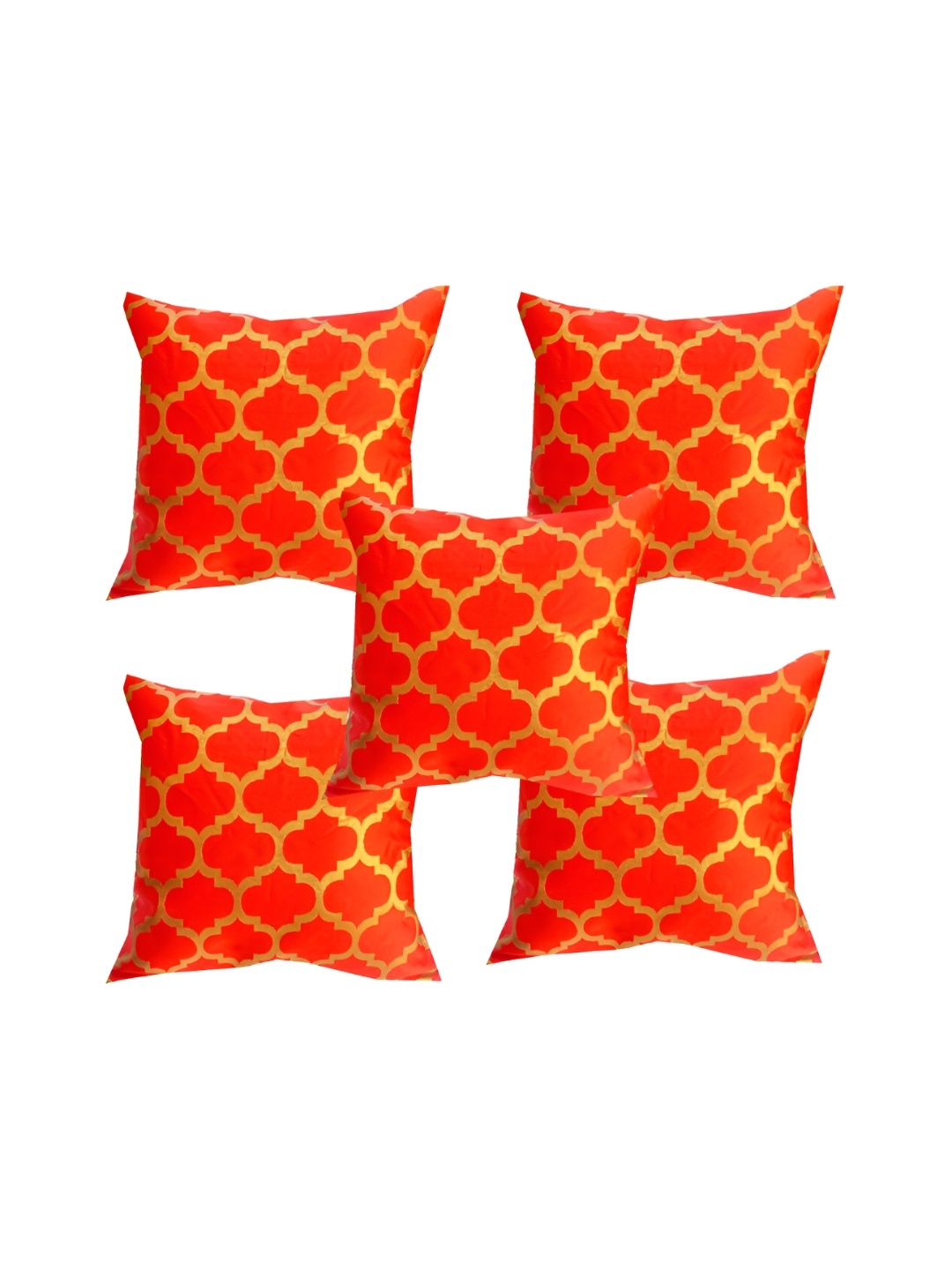 

Pink Parrot Orange & Gold-Toned 5 Pcs Ethnic Motifs Square Cushion Covers