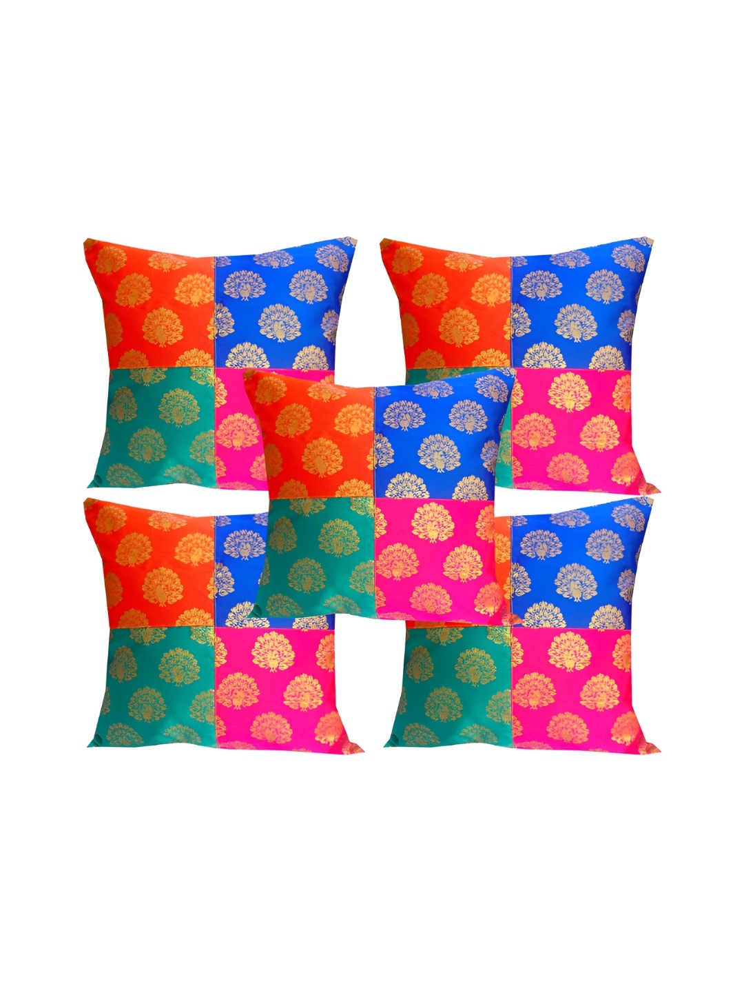 

Pink Parrot Blue & Pink 5 Pieces Ethnic Motifs Square Cushion Covers