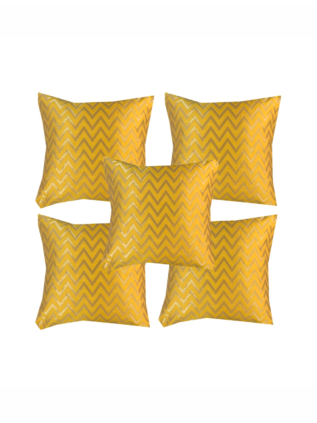 

Pink Parrot Yellow & Gold-Toned 5 Pcs Striped Square Cushion Covers