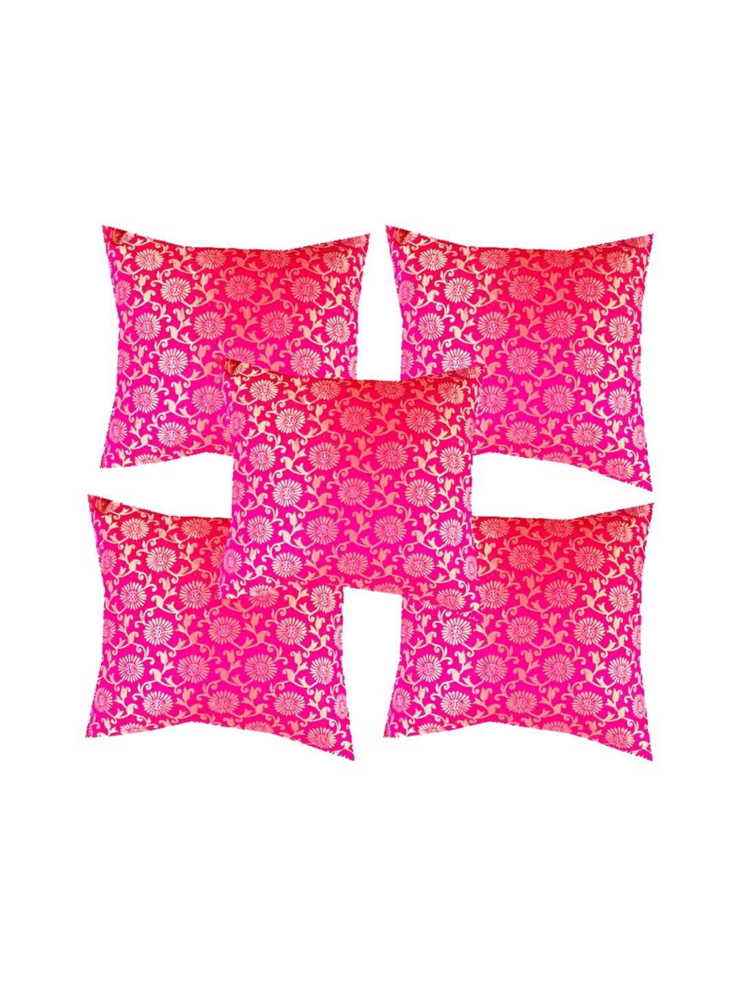 

Pink Parrot Pink & Gold-Toned 5 Pcs Ethnic Motifs Square Cushion Covers