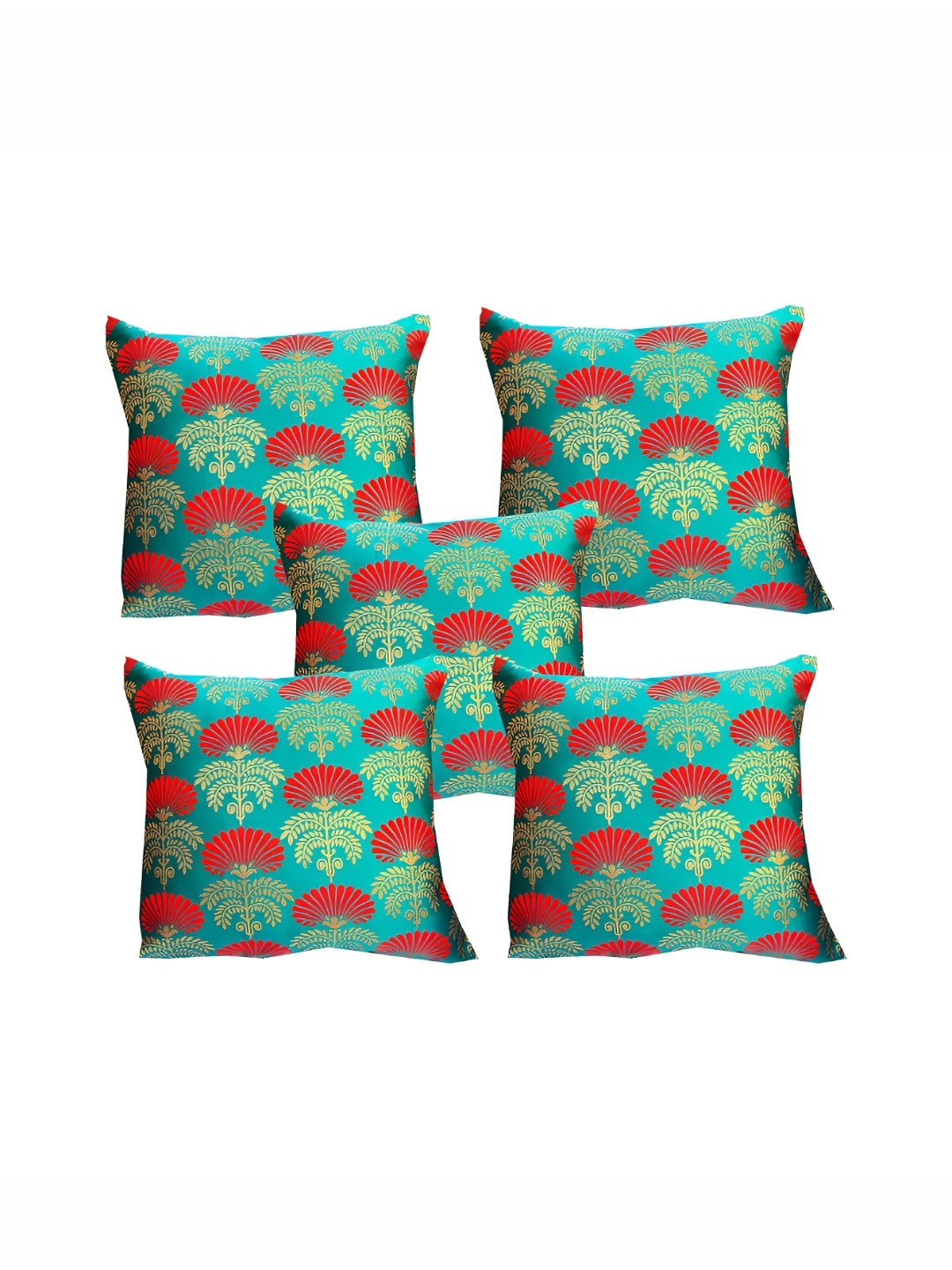 

Pink Parrot Green & Red 5 Pieces Ethnic Motifs Square Cushion Covers