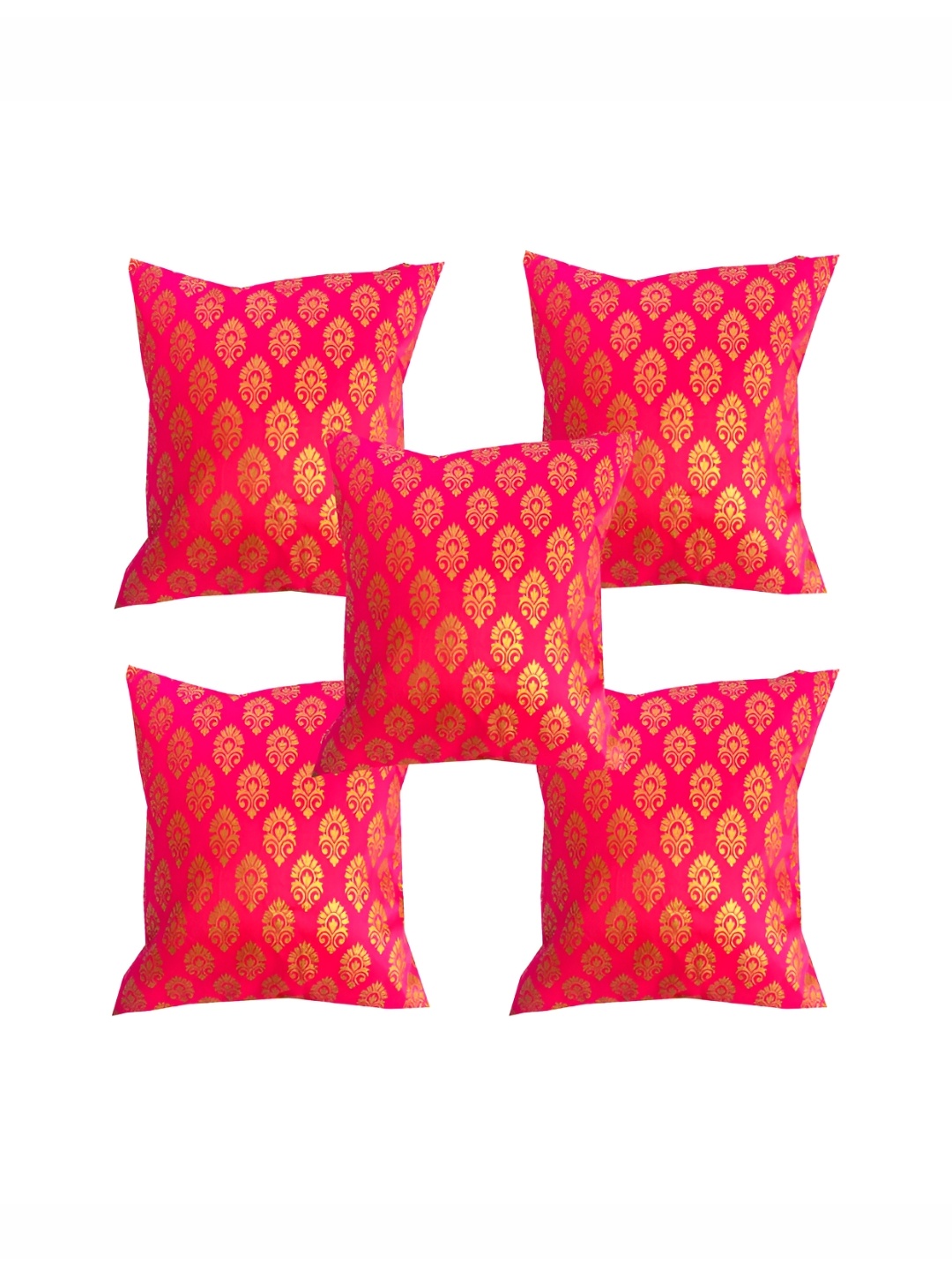 

Pink Parrot Pink & Gold-Toned 5 Pcs Ethnic Motifs Square Cushion Covers
