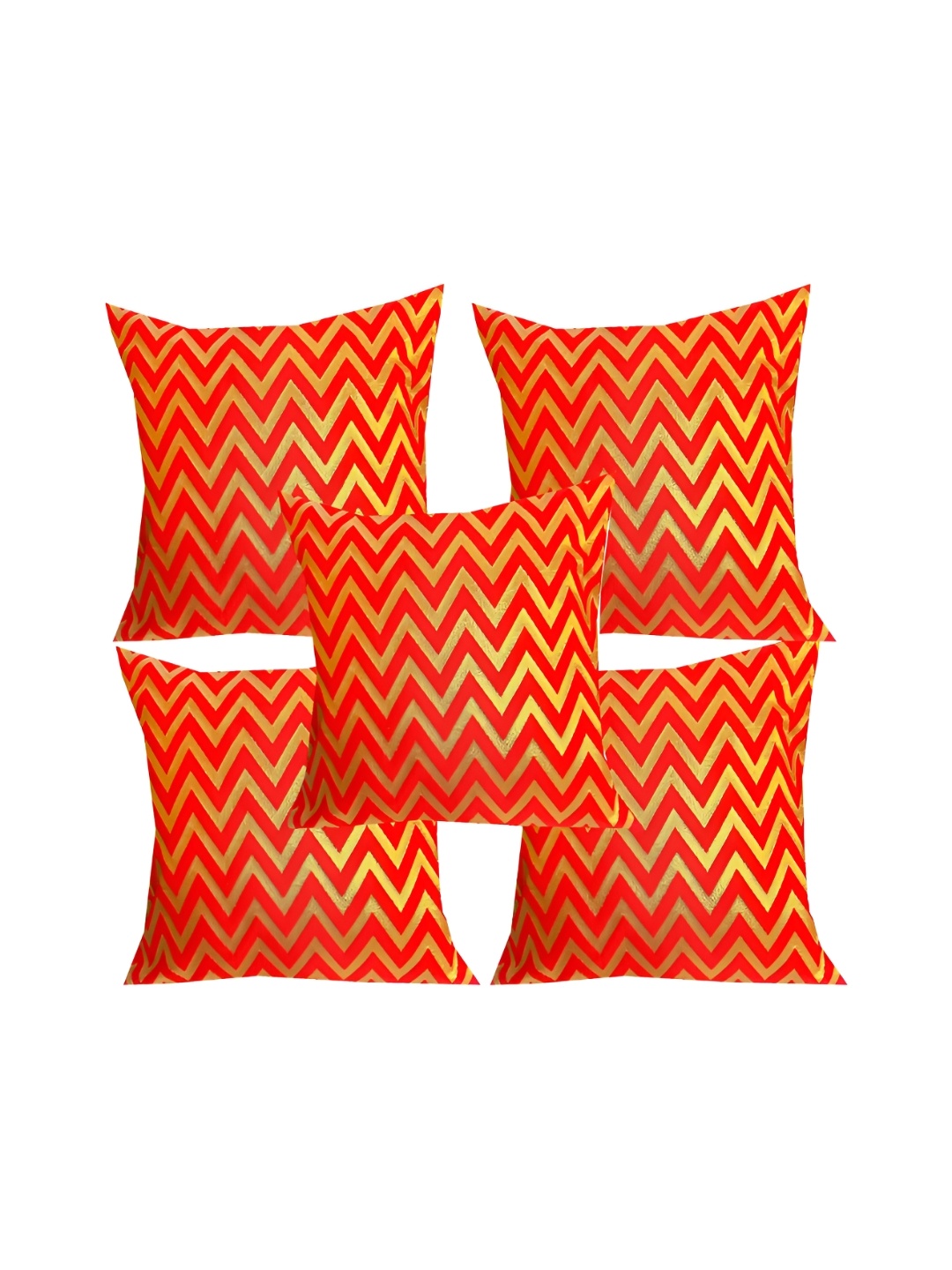 

Pink Parrot Orange & Gold-Toned 5 Pcs Striped Square Cushion Covers