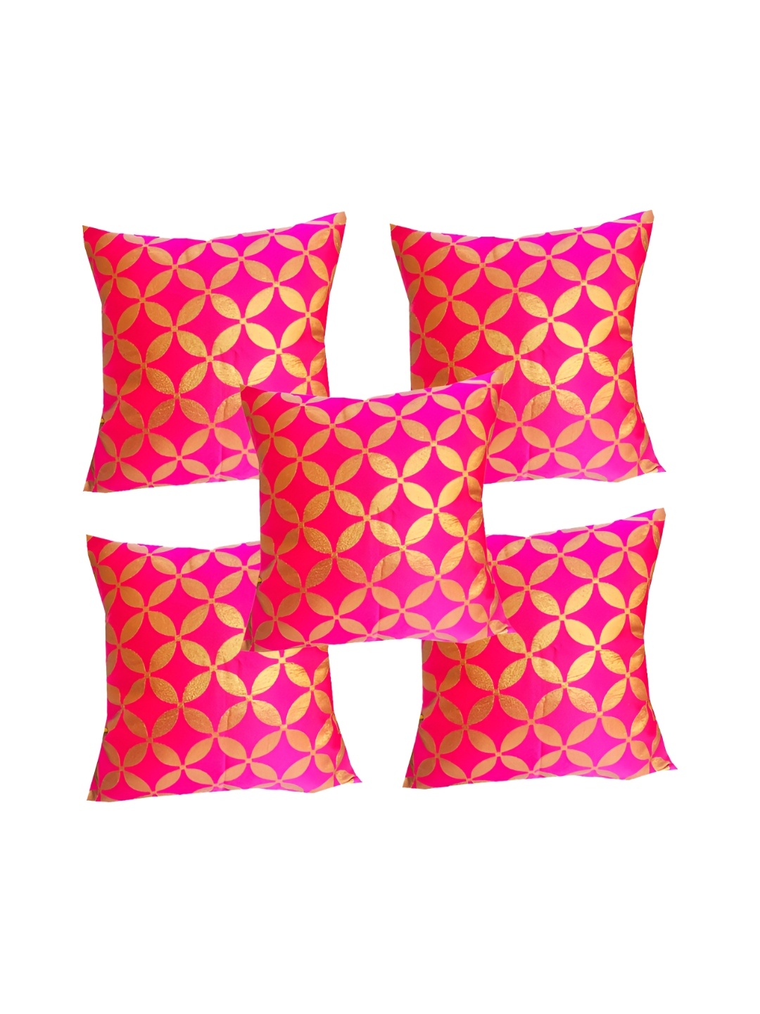 

Pink Parrot Pink & Gold-Toned 5 Pcs Ethnic Motifs Square Cushion Covers