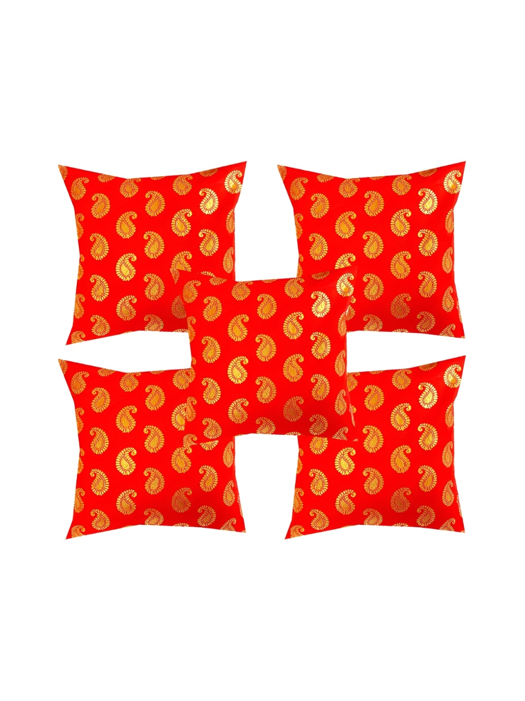 

Pink Parrot Orange & Gold-Toned 5 Pcs Ethnic Motifs Square Cushion Covers