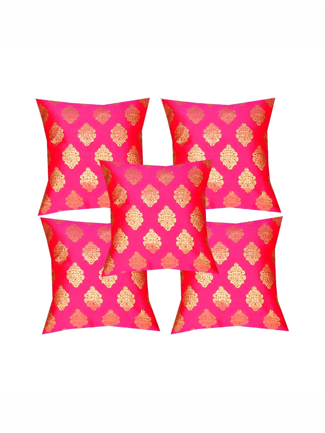 

Pink Parrot Pink & Gold-Toned 5 Pcs Ethnic Motifs Square Cushion Covers