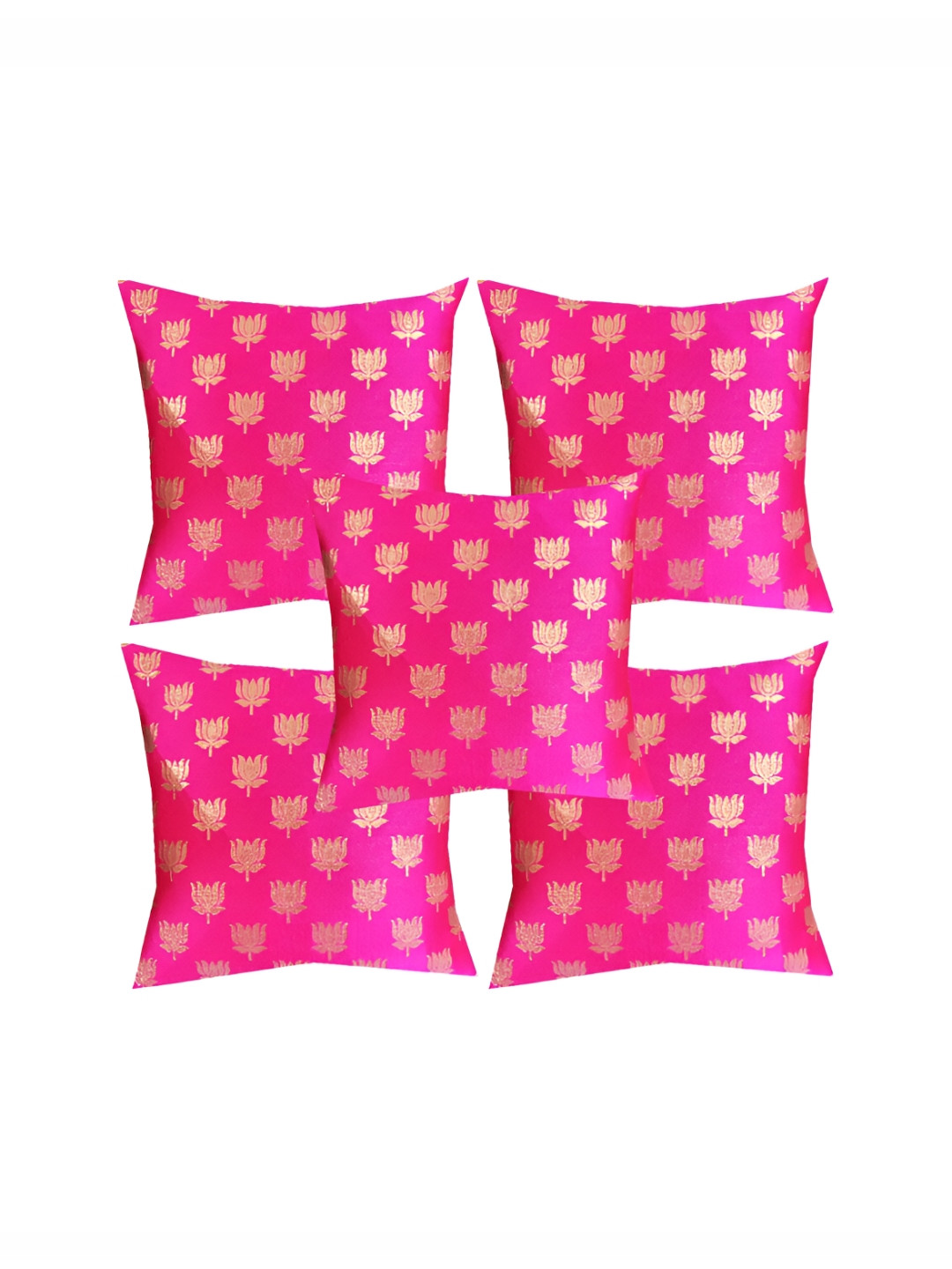 

Pink Parrot Pink & Gold-Toned 5 Pieces Ethnic Motifs Square Cushion Covers