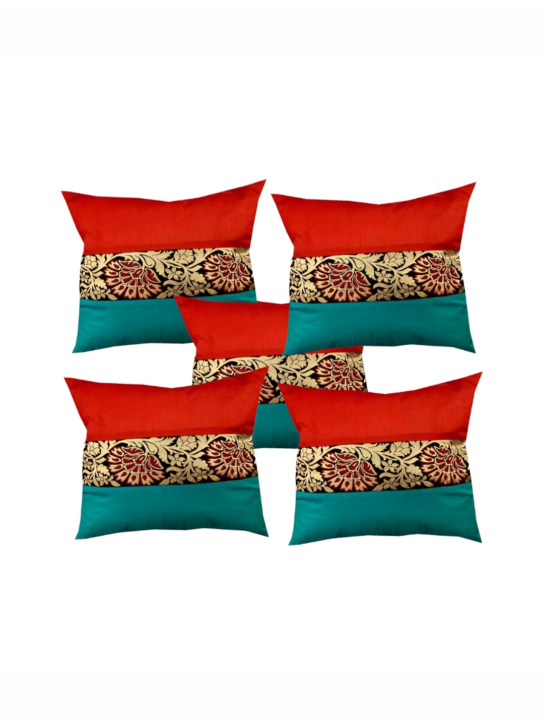 

Pink Parrot Green & Red 5 Pcs Ethnic Motifs Square Cushion Covers