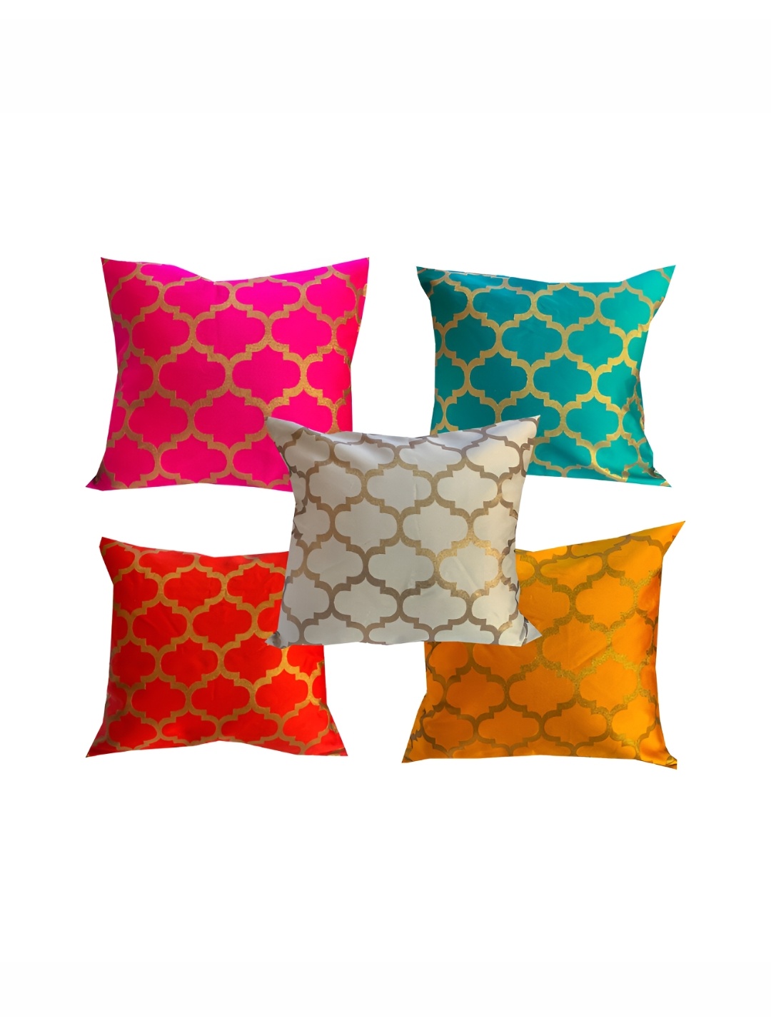 

Pink Parrot Pink & Yellow 5 Pcs Ethnic Motifs Square Cushion Covers