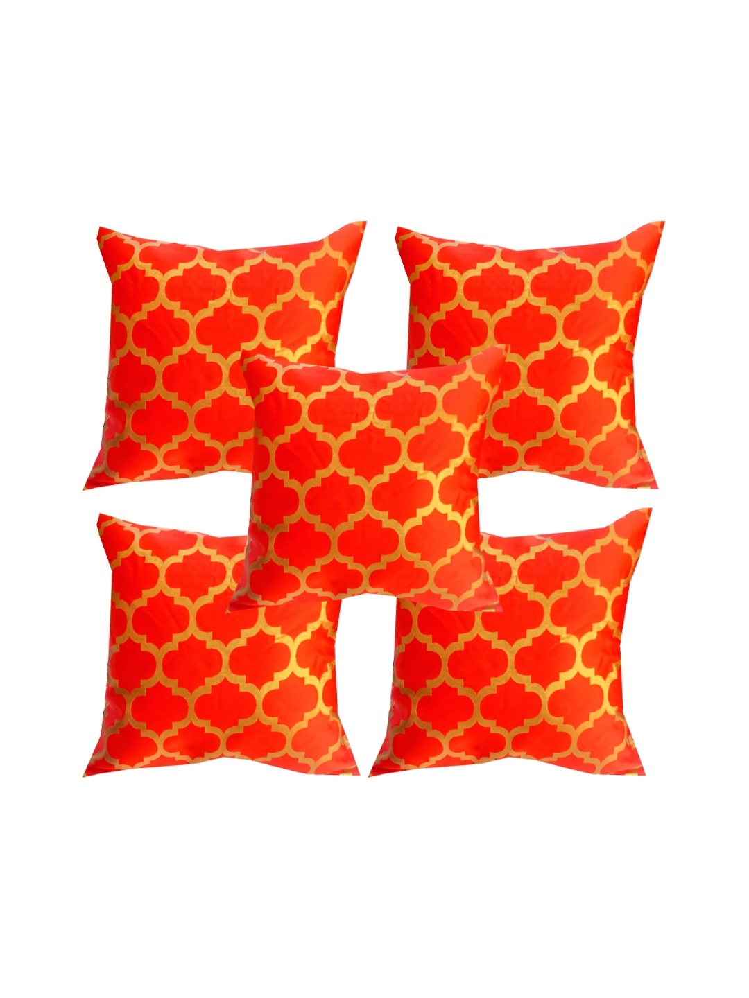 

Pink Parrot Orange & Gold-Toned 5 Pcs Ethnic Motifs Square Cushion Covers