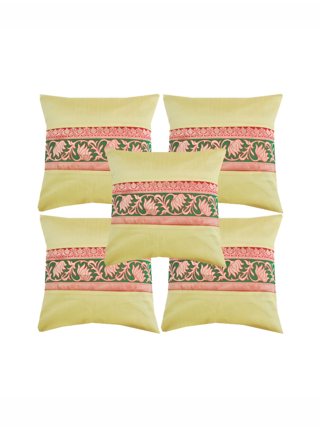 

Pink Parrot Yellow & Red 5 PcsEthnic Motifs Square Cushion Covers