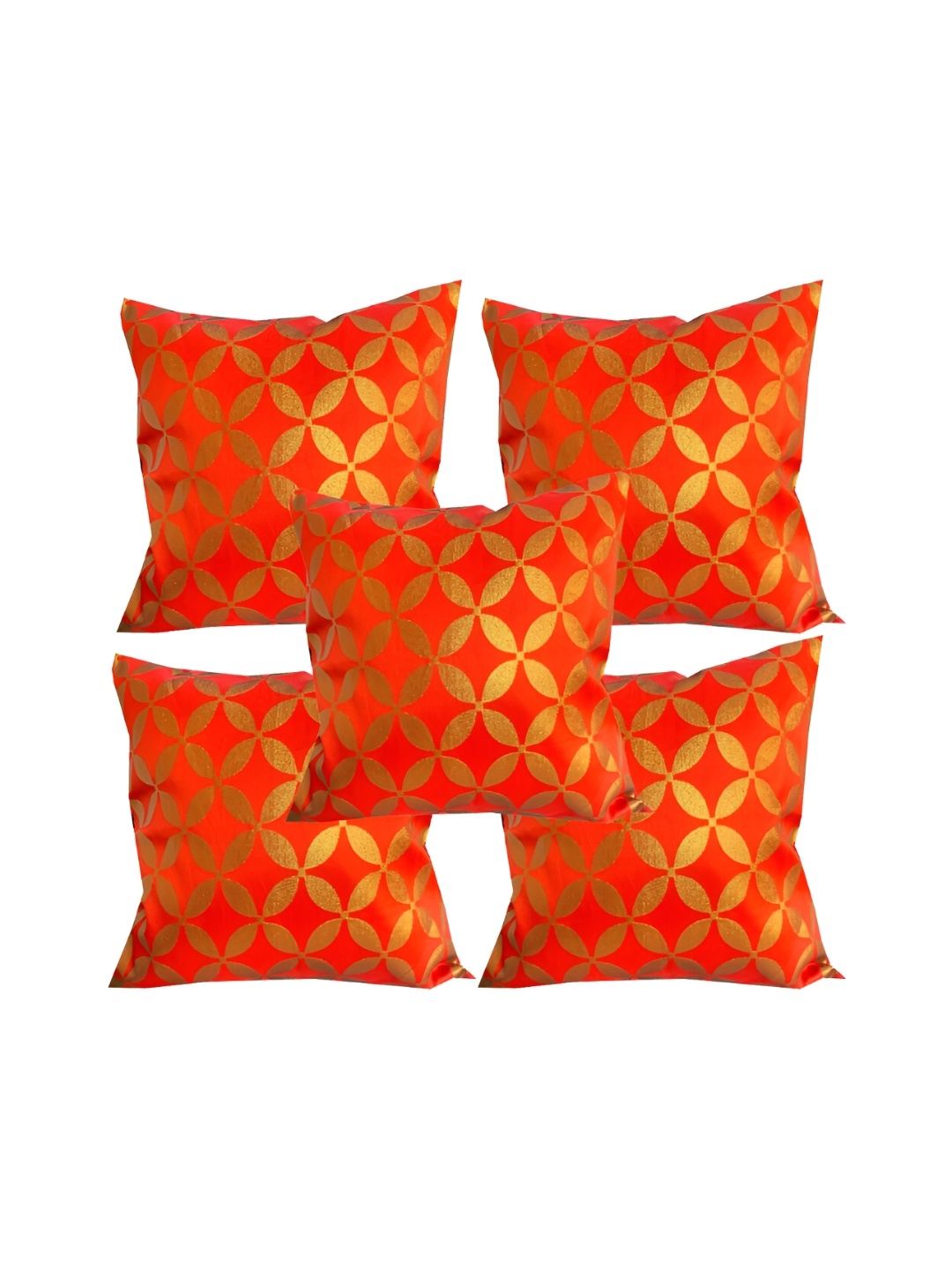 

Pink Parrot Orange & Gold-Toned 5 Pieces Ethnic Motifs Square Cushion Covers