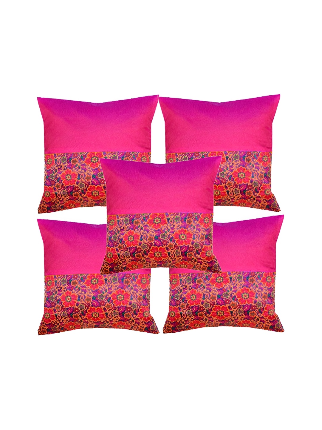 

Pink Parrot Pink & Blue 5 Pcs Floral Square Cushion Covers