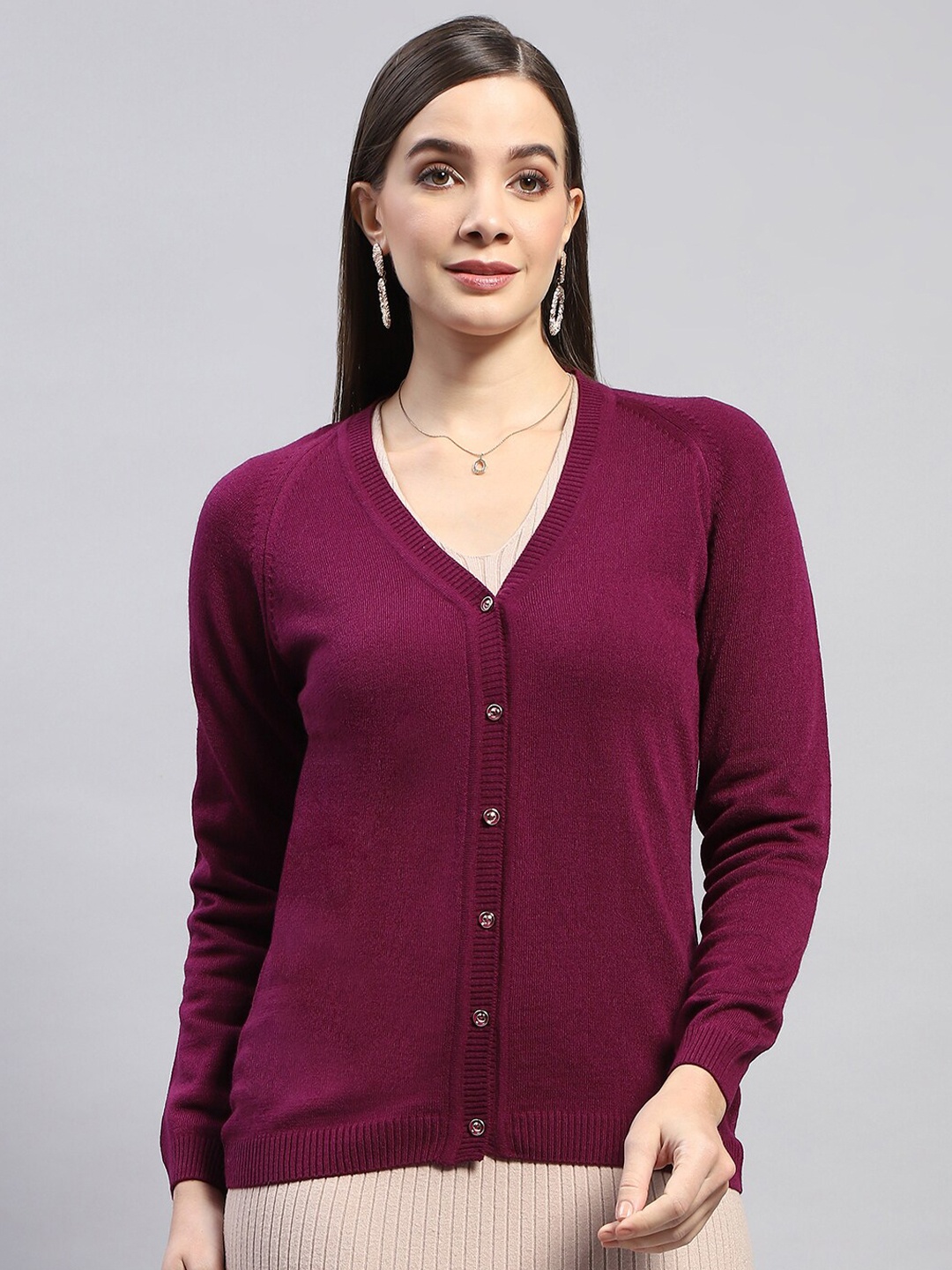 

Monte Carlo V-Neck Woollen Cardigan Sweater, Purple