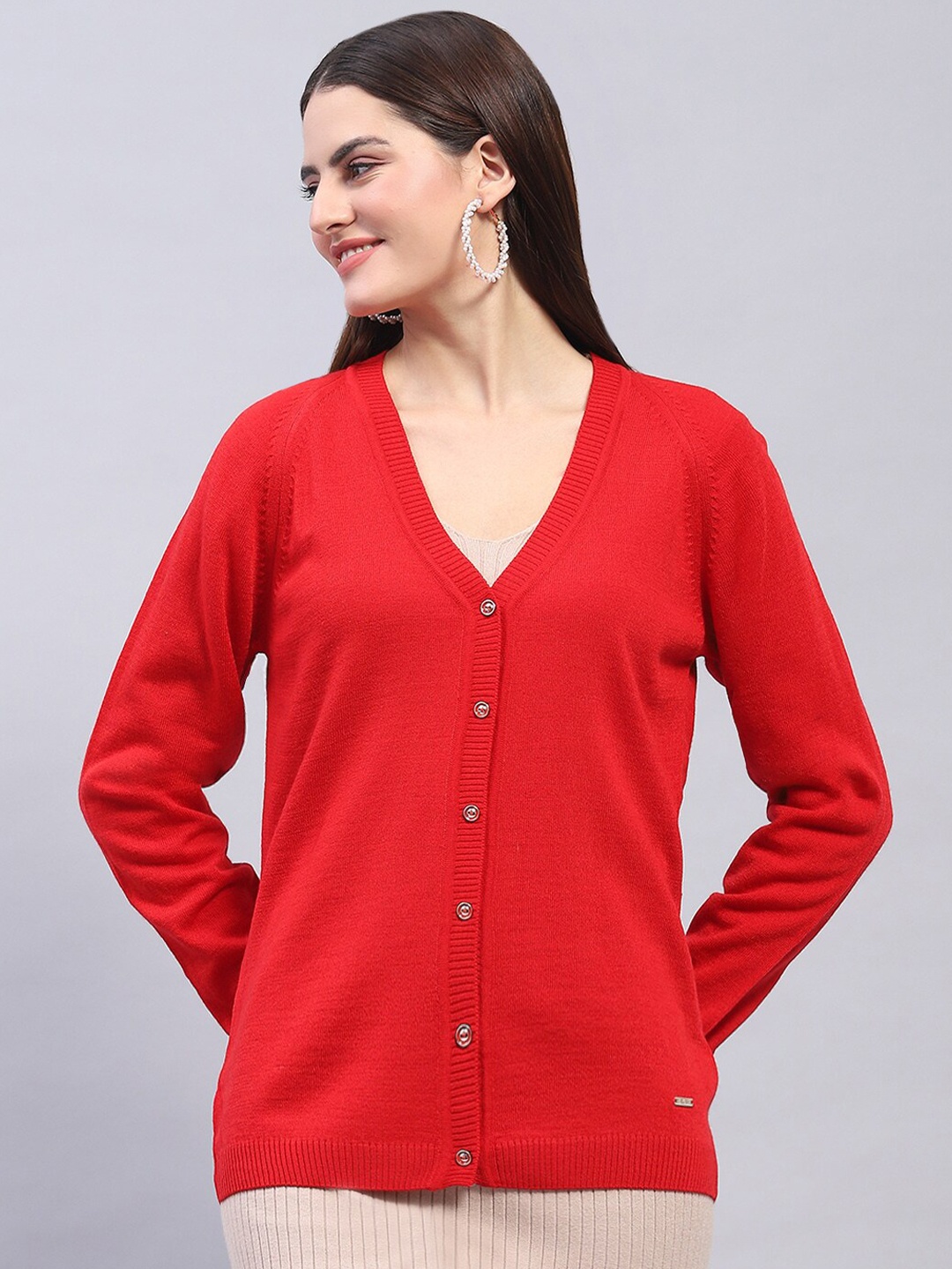 

Monte Carlo V-Neck Woollen Cardigan Sweater, Red