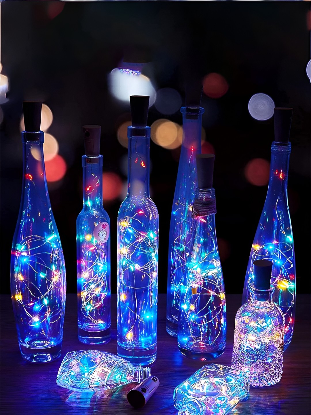 

Kuber Industries 6 Pieces Blue & Pink 20 LED Wine Bottle Cork Copper Wire String Lights