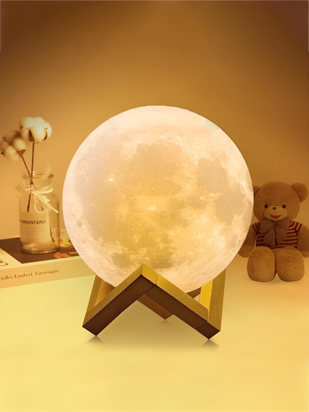 

Kuber Industries White 3D 7 Color Changing Chargeable Moon Lamp