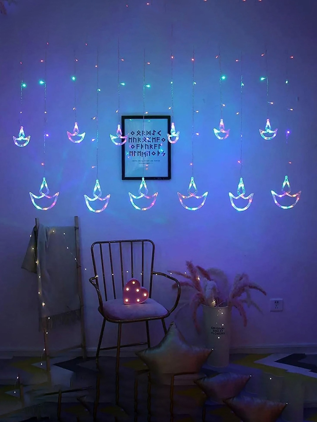 

Kuber Industries Green & Pink Diya LED String Lights