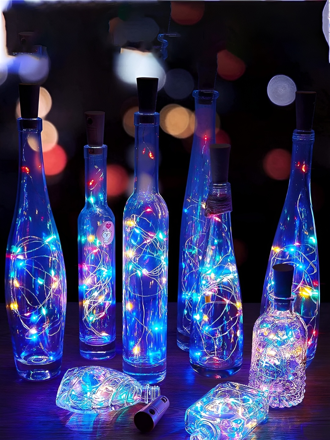 

Kuber Industries Blue & Pink 10 Pieces 20 LED Wine Bottle Cork Copper Wire String Lights