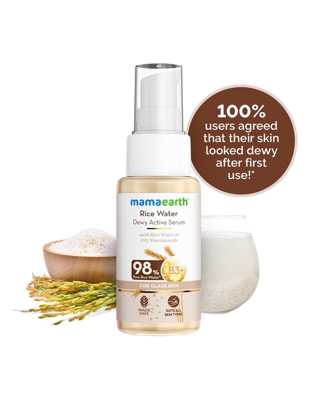 

Mamaearth Rice Water Dewy Active Serum With 10% Niacinamide - 50ml, Transparent