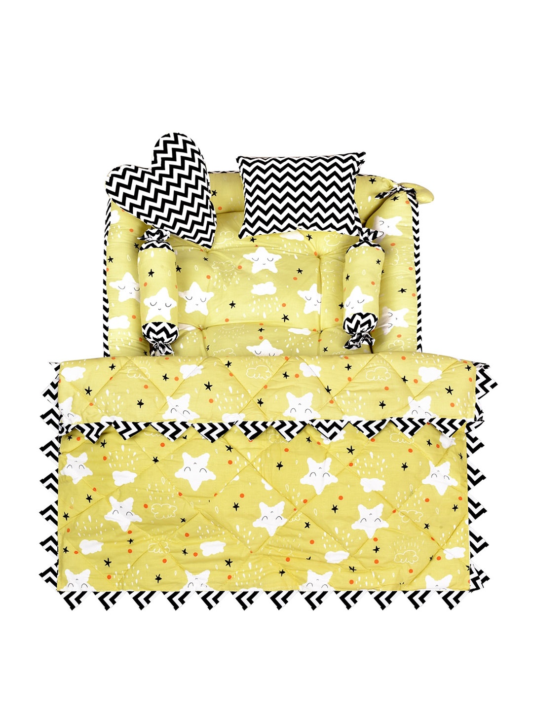 

LOREM Infants Yellow & Black Printed Cotton Baby Bed Set
