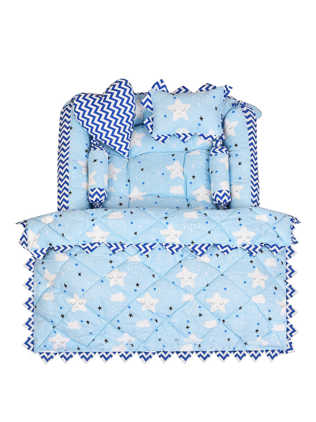

LOREM Infants Blue Printed Cotton Baby Bed Set