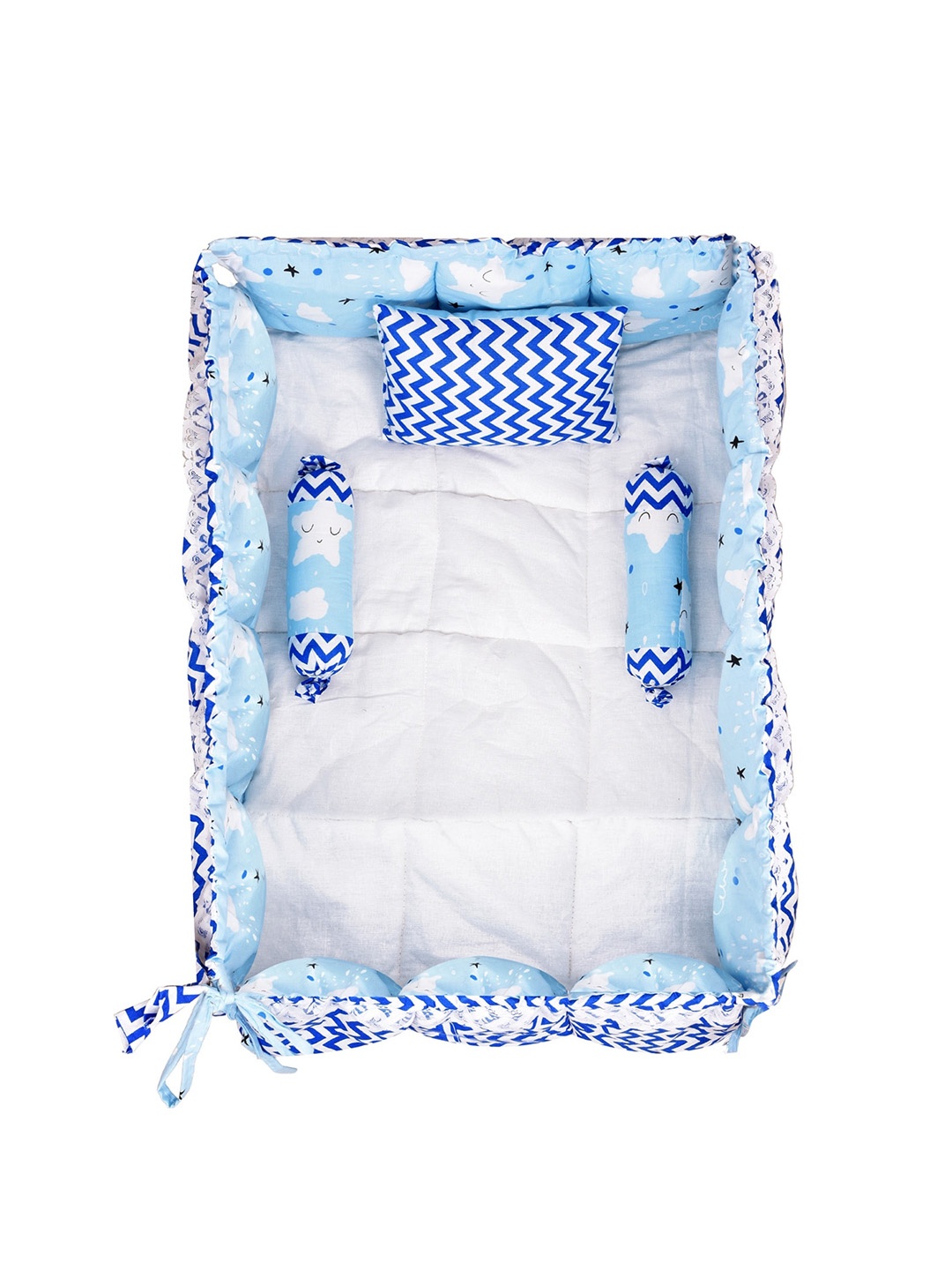 

LOREM Infants Chevron Printed Reversible Cotton Baby Bed Set, Blue
