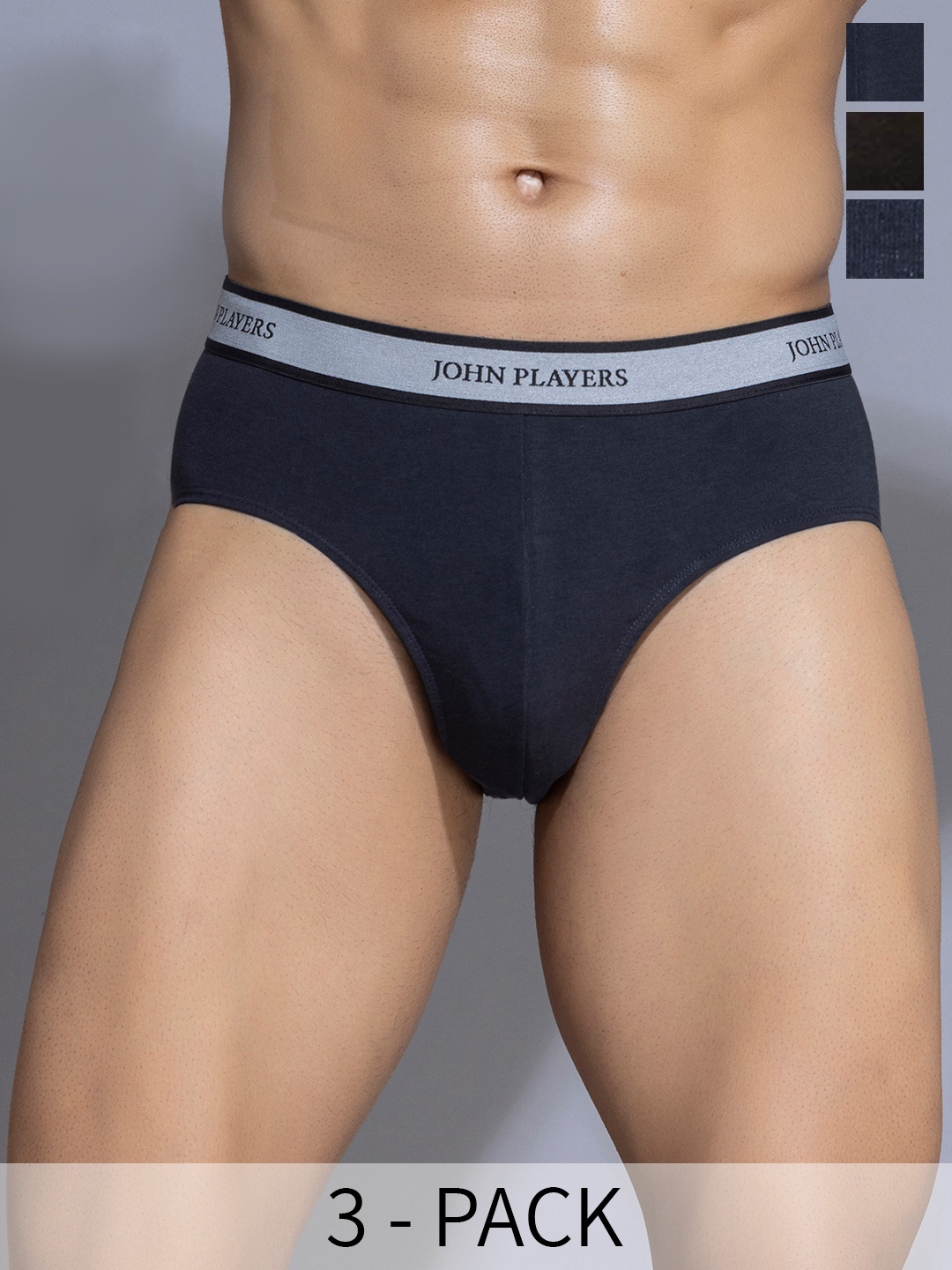 

John Players Pack Of 3 Rash-Free Cotton Basic Briefs COMBOJP31S, Grey