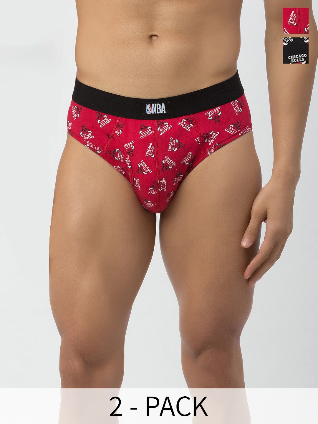 

John Players Pack Of 2 Mid-Rise NBA Champion Printed Rash-Free Basic Briefs COMBOJP05S, Red