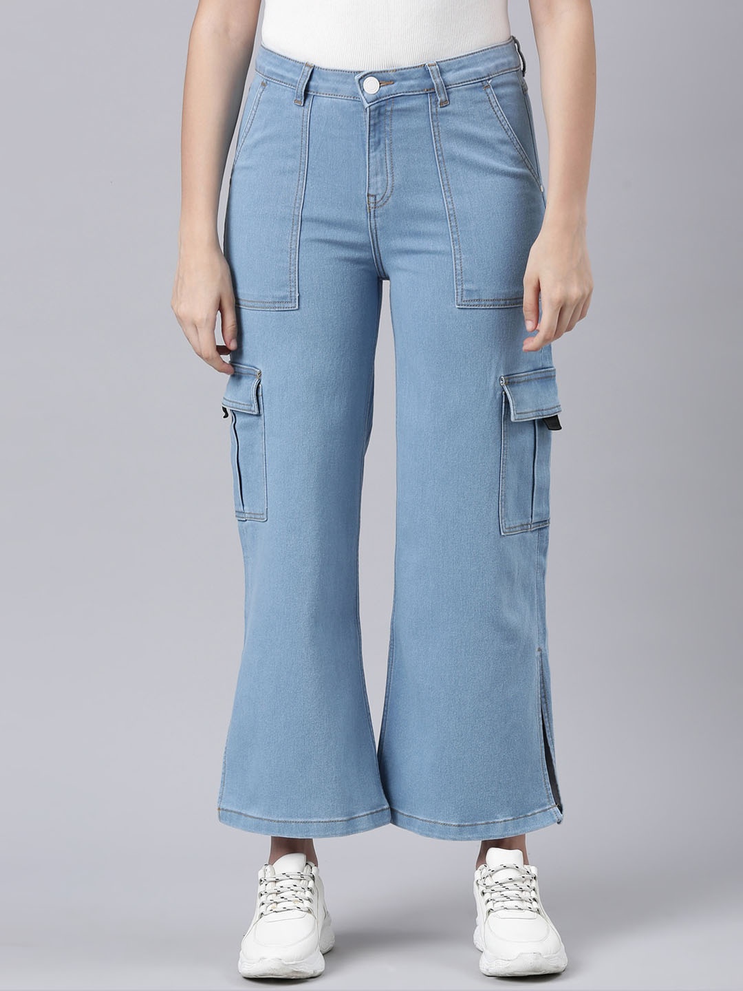 

Mast & Harbour Women Blue Wide Leg Stretchable Cargo Jeans