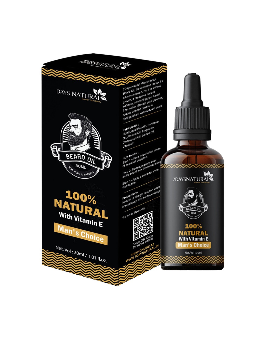 

7 DAYS Natural Beard Oil With Vitamin E - 30ml, Black