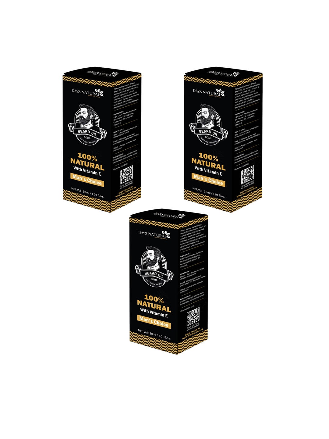

7 DAYS Set Of 3 Daily Repair Hemp Beard Oil - 30 ml Each, Black