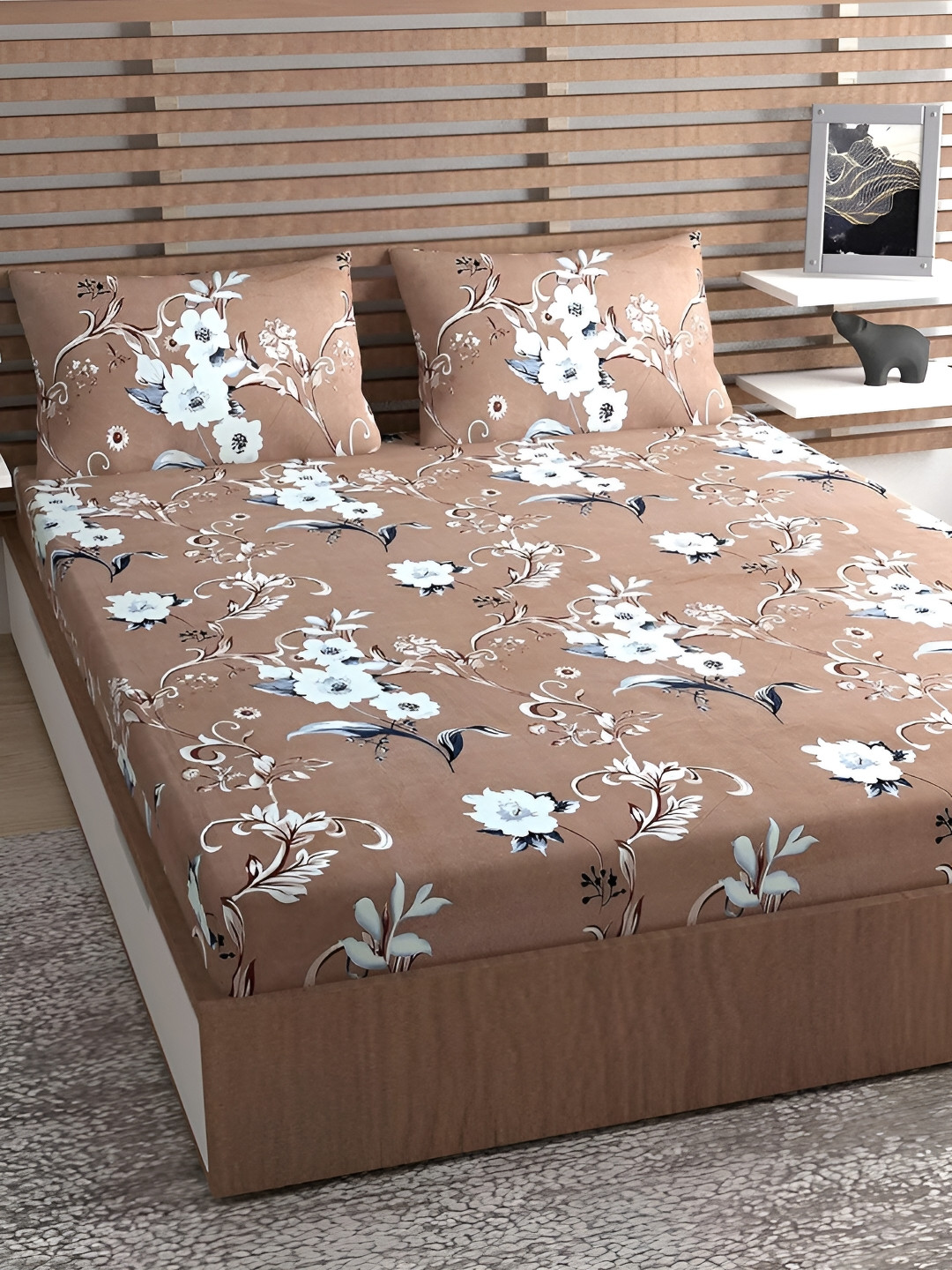 

Lunar Days Brown Floral Queen Bedsheet with 2 Pillow Covers