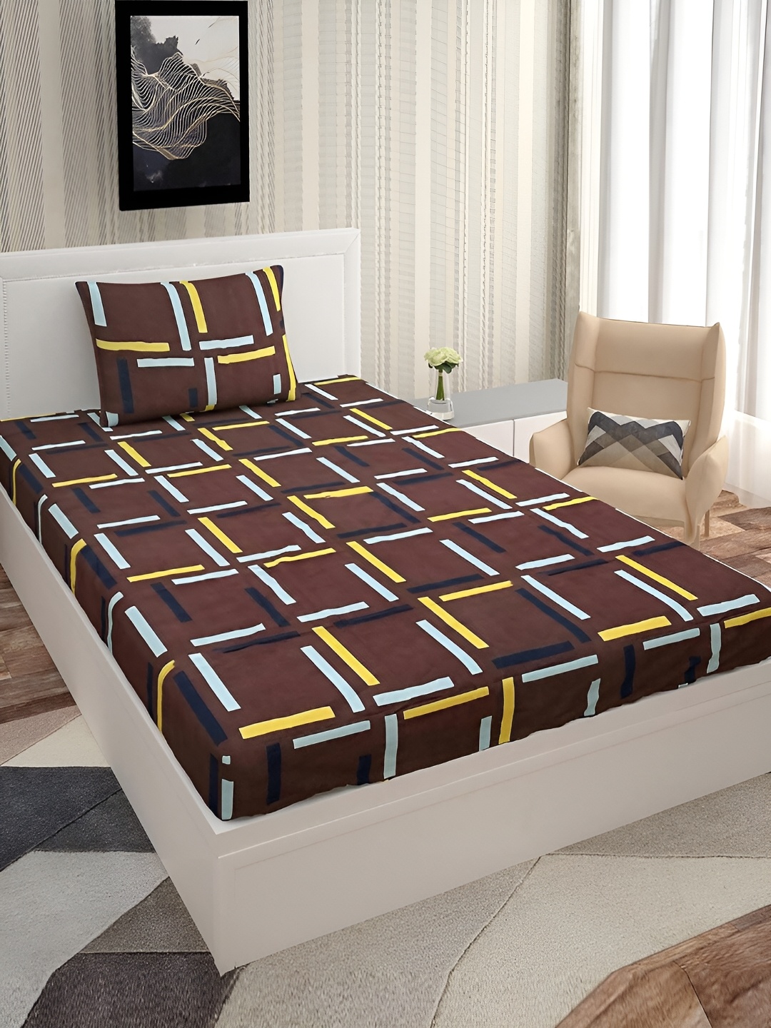 

Lunar Days Brown Floral 200 TC Single Bedsheet with 1 Pillow Covers