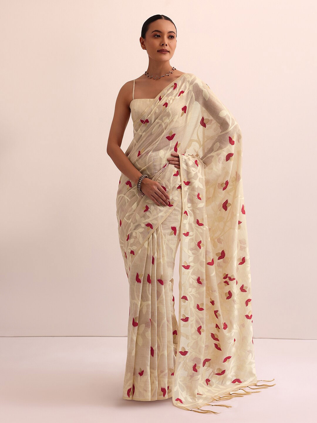 

KALKI Fashion Floral Woven Design Saree, Beige