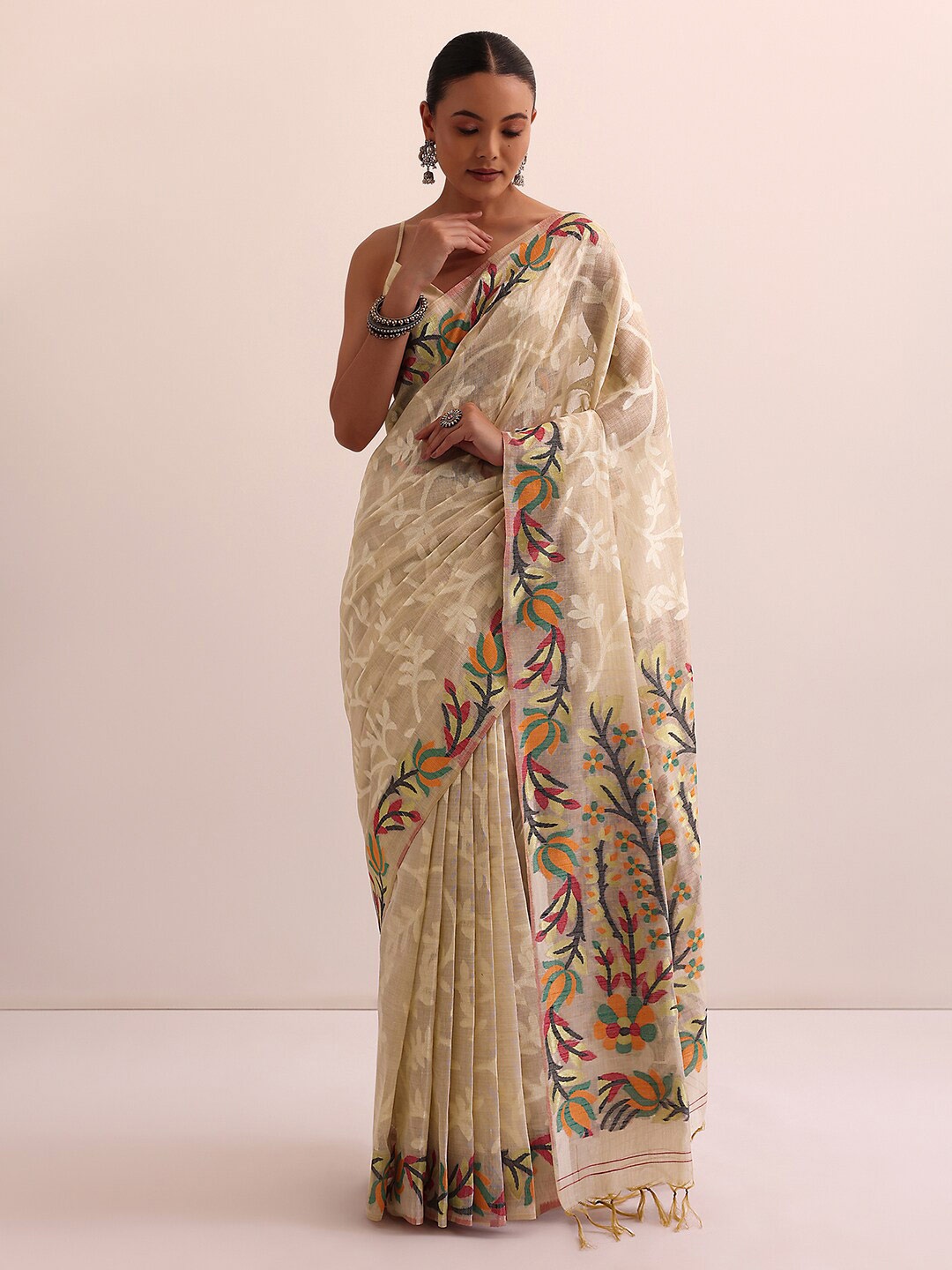 

KALKI Fashion Ethnic Motifs Woven Design Saree, Beige