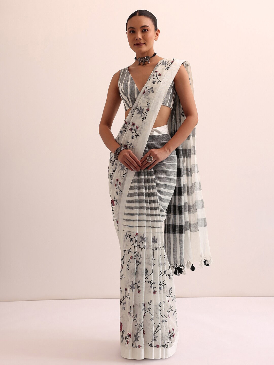 

KALKI Fashion Ethnic Motifs Woven Design Saree, White