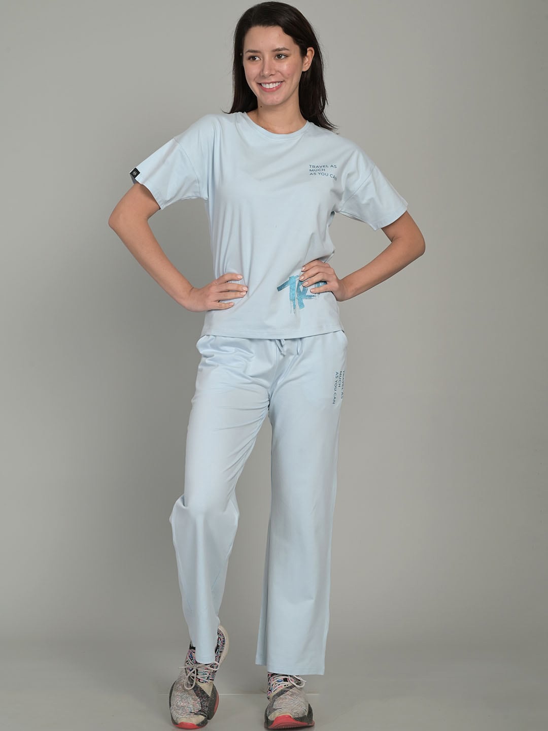

MAYSIXTY Printed Top With Palazzos Co-Ords, Blue