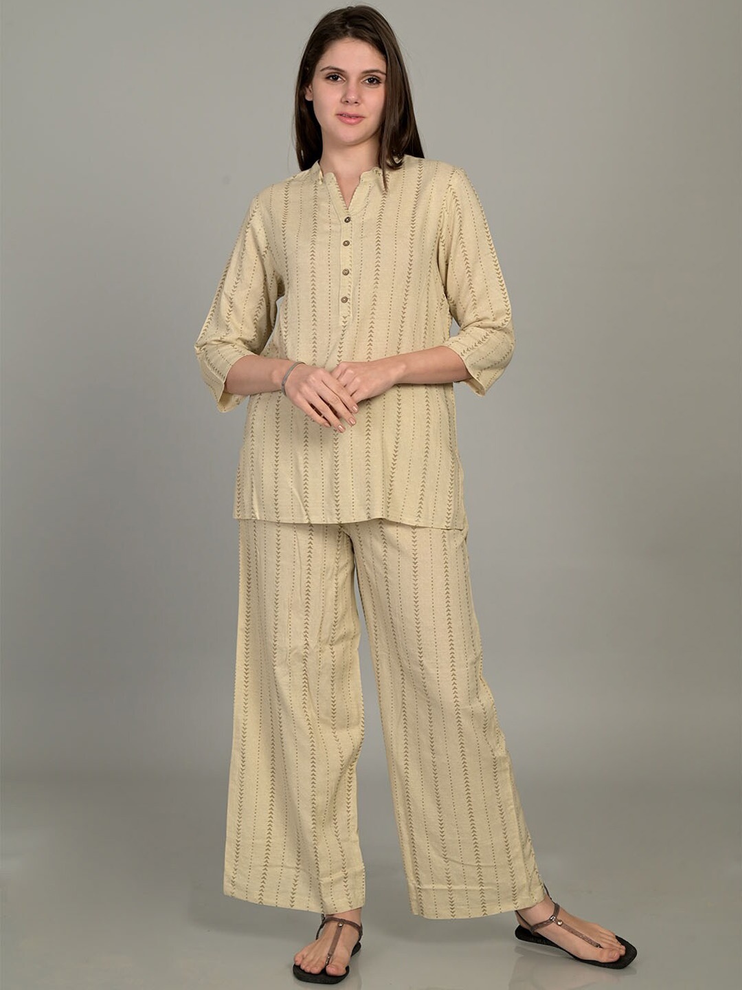 

MAYSIXTY Striped Top With Palazzo Co-Ords, Beige