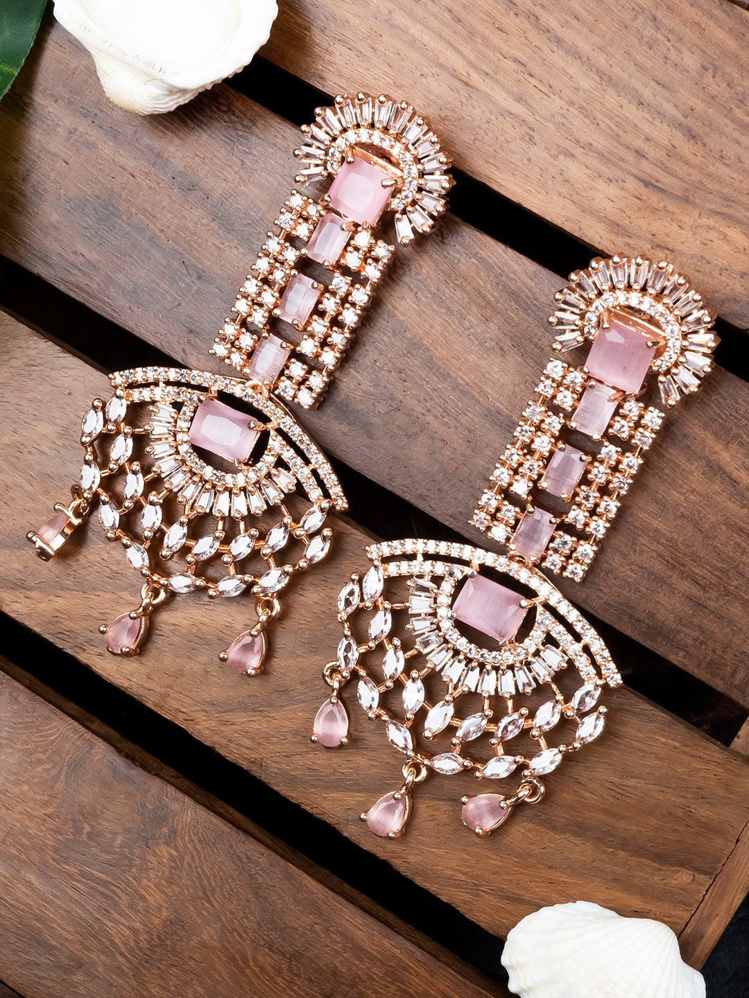 

StileAdda Rose Gold-Plated Contemporary Drop Earrings, Pink