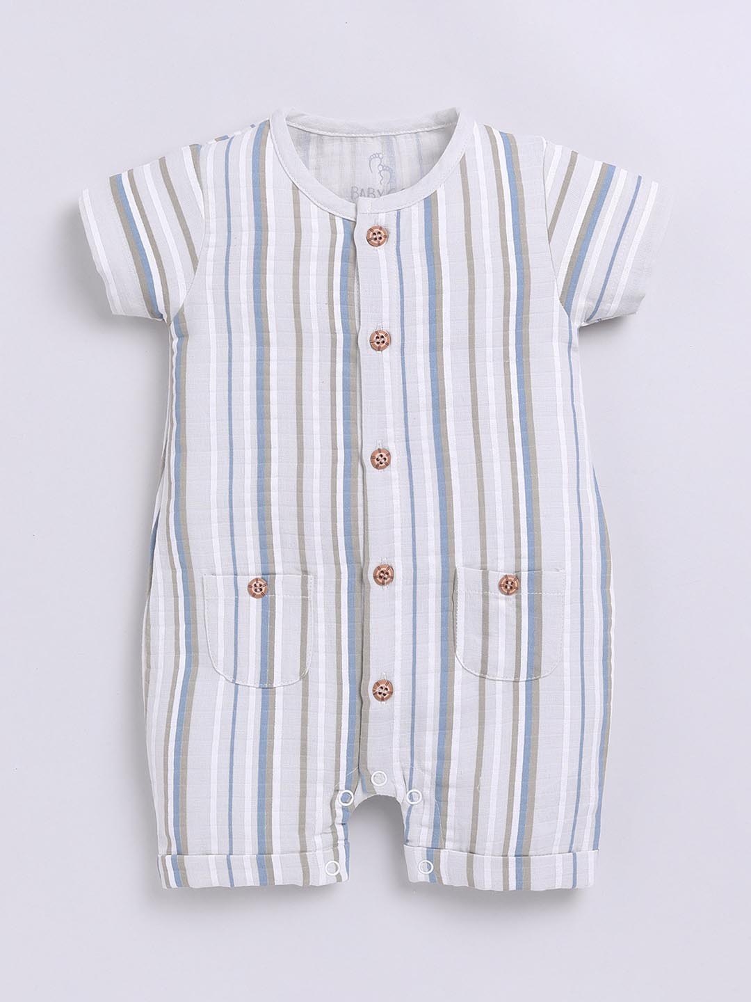 

BABY GO Infant Boys Striped Pure Cotton Romper, Beige