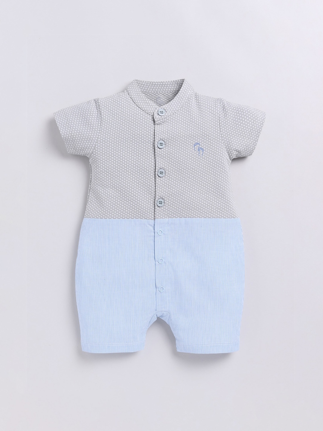 

BABY GO Infant Boys Colourblocked Pure Cotton Romper, Blue