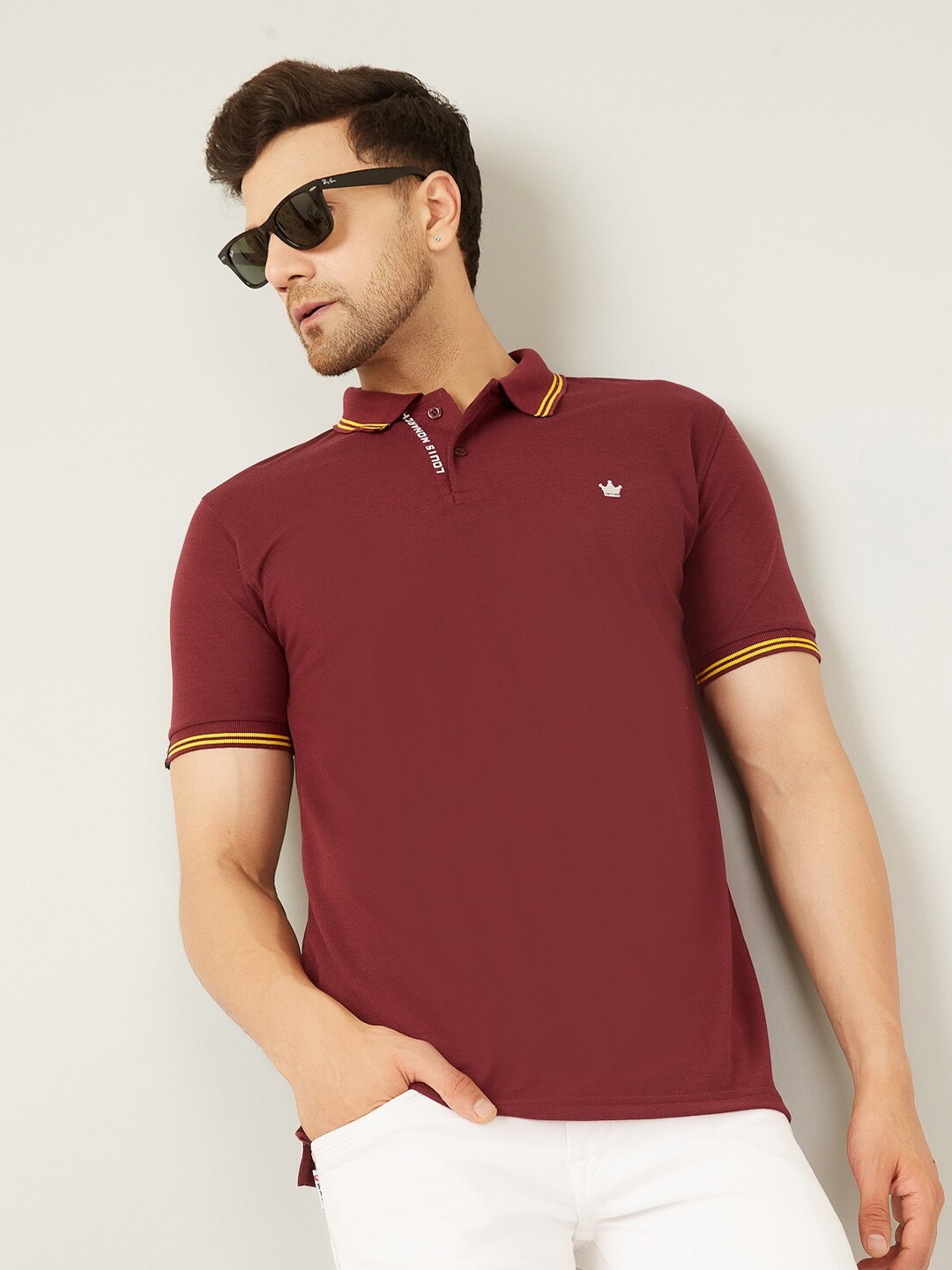 

LOUIS MONARCH Men Polo Collar T-shirt, Maroon