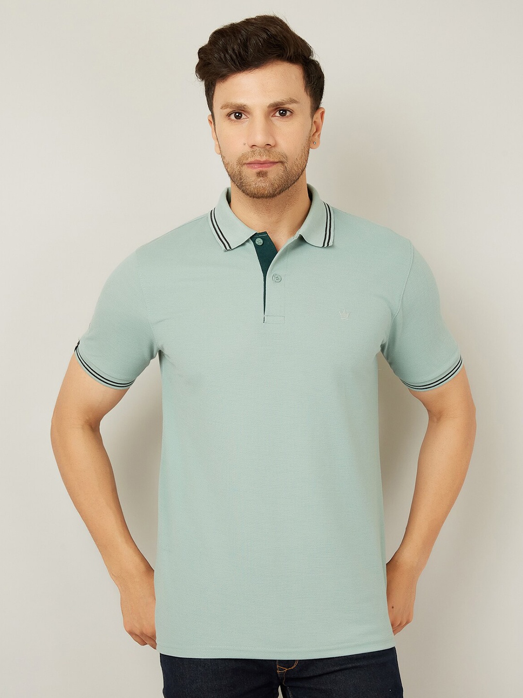 

LOUIS MONARCH Men Polo Collar Pockets T-shirt, Green