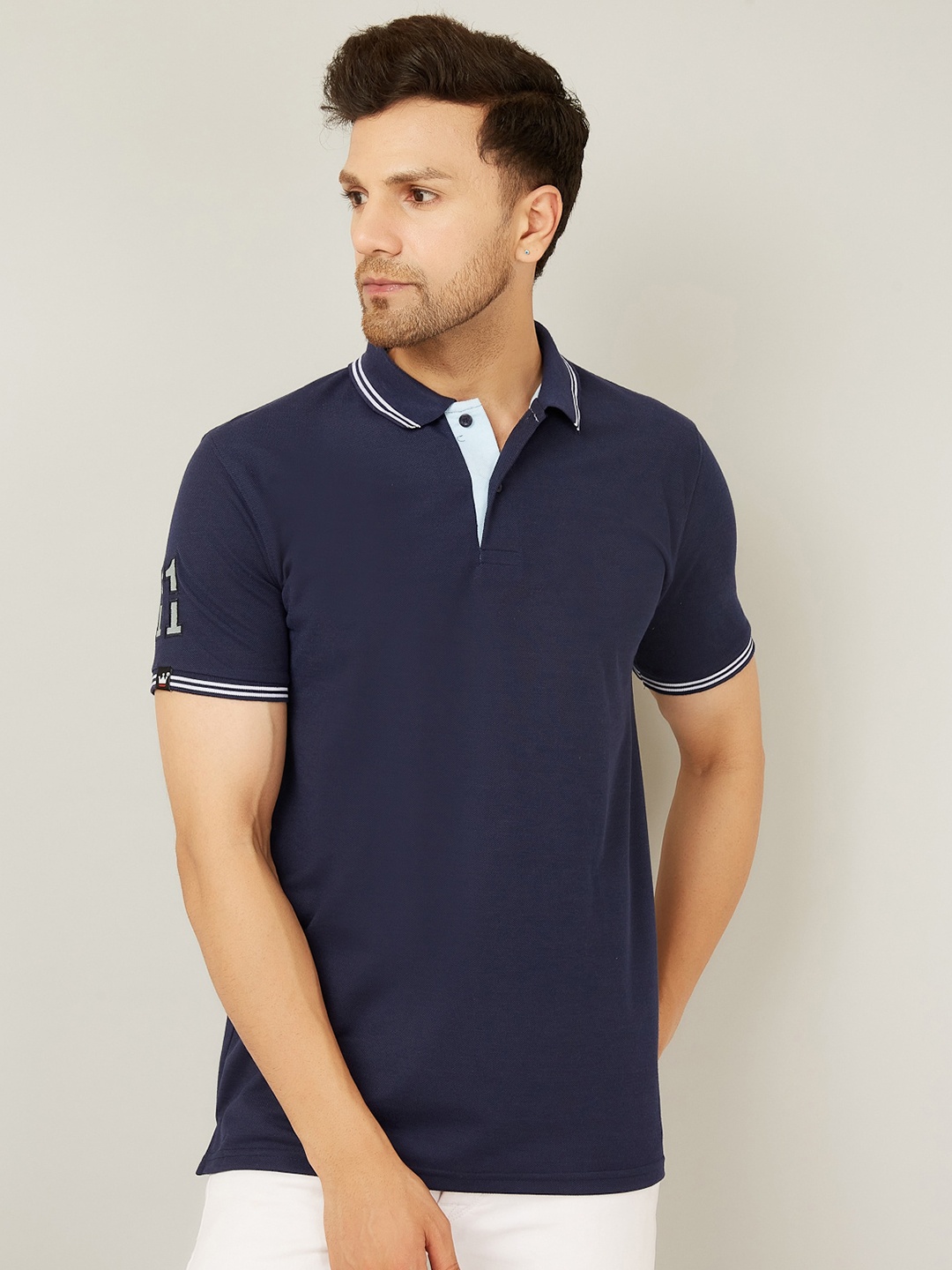 

LOUIS MONARCH Men Polo Collar Pockets T-shirt, Navy blue