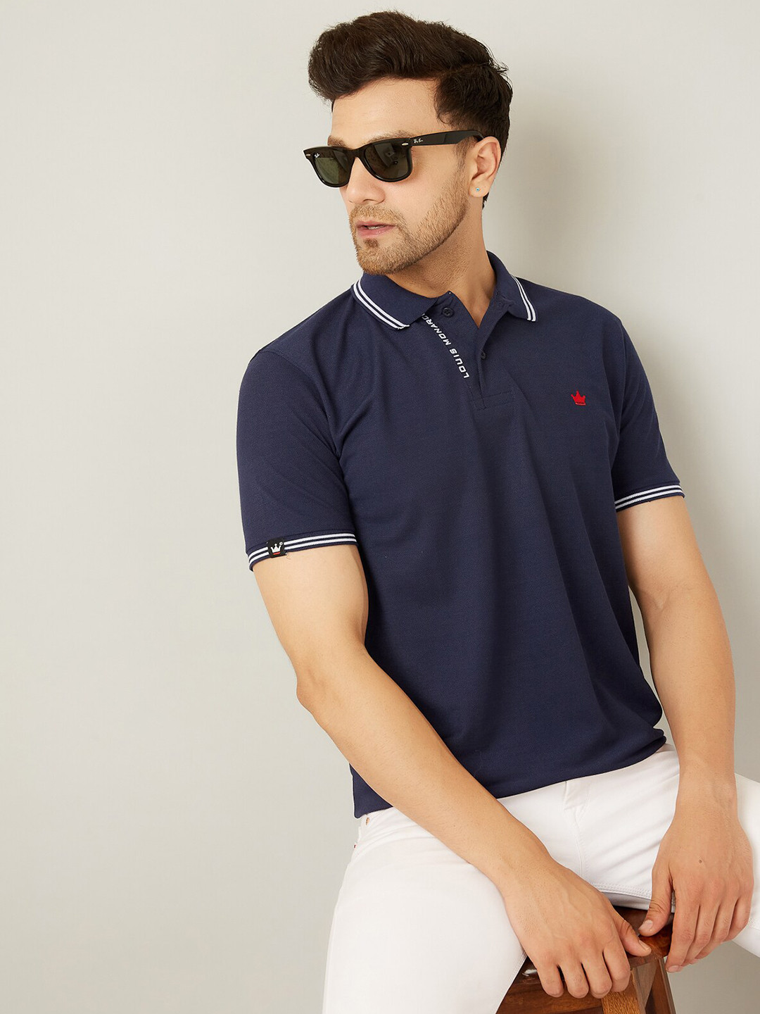 

LOUIS MONARCH Men Polo Collar Pockets T-shirt, Navy blue