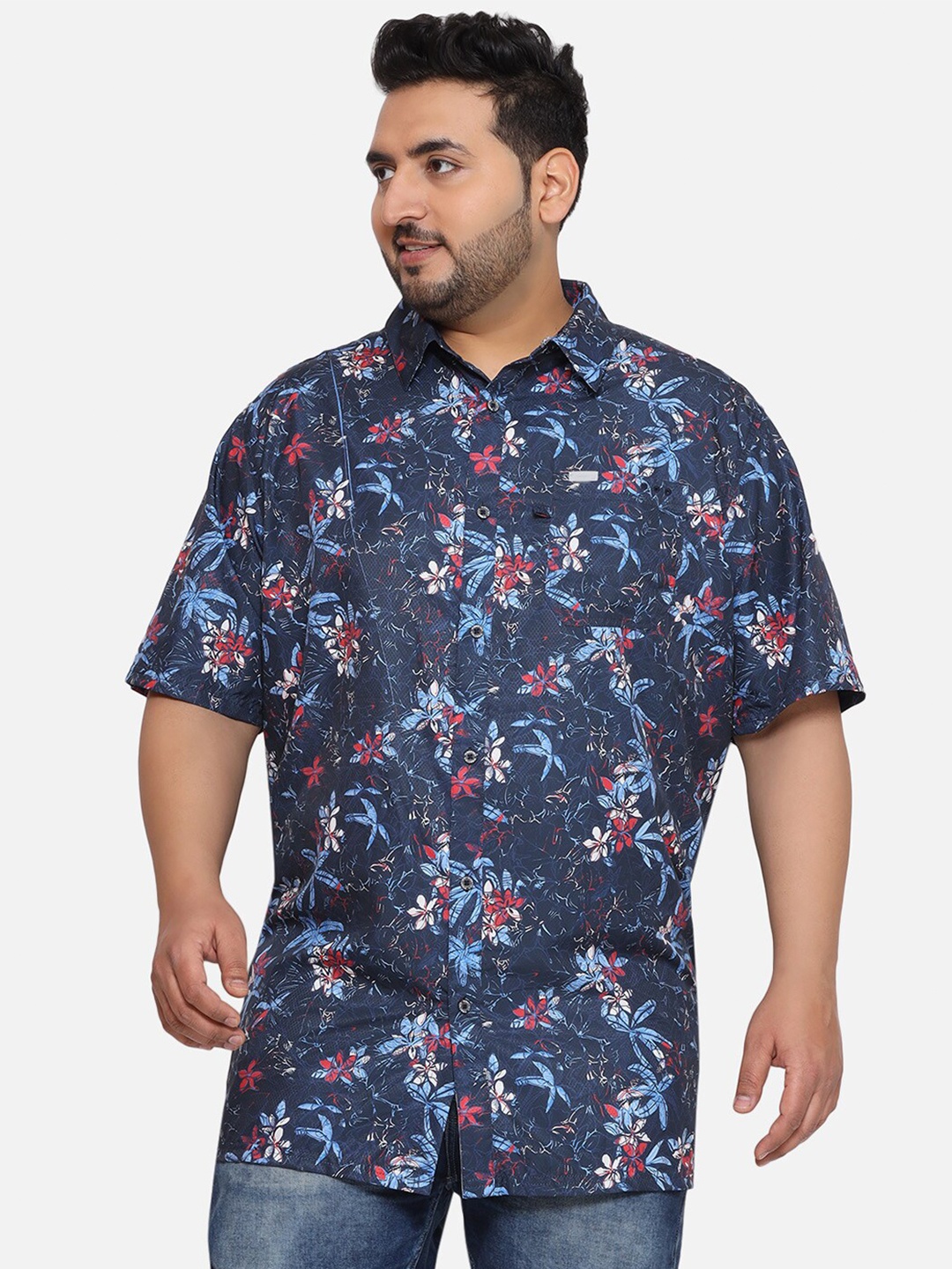 

Santonio Men Classic Floral Opaque Printed Casual Shirt, Navy blue