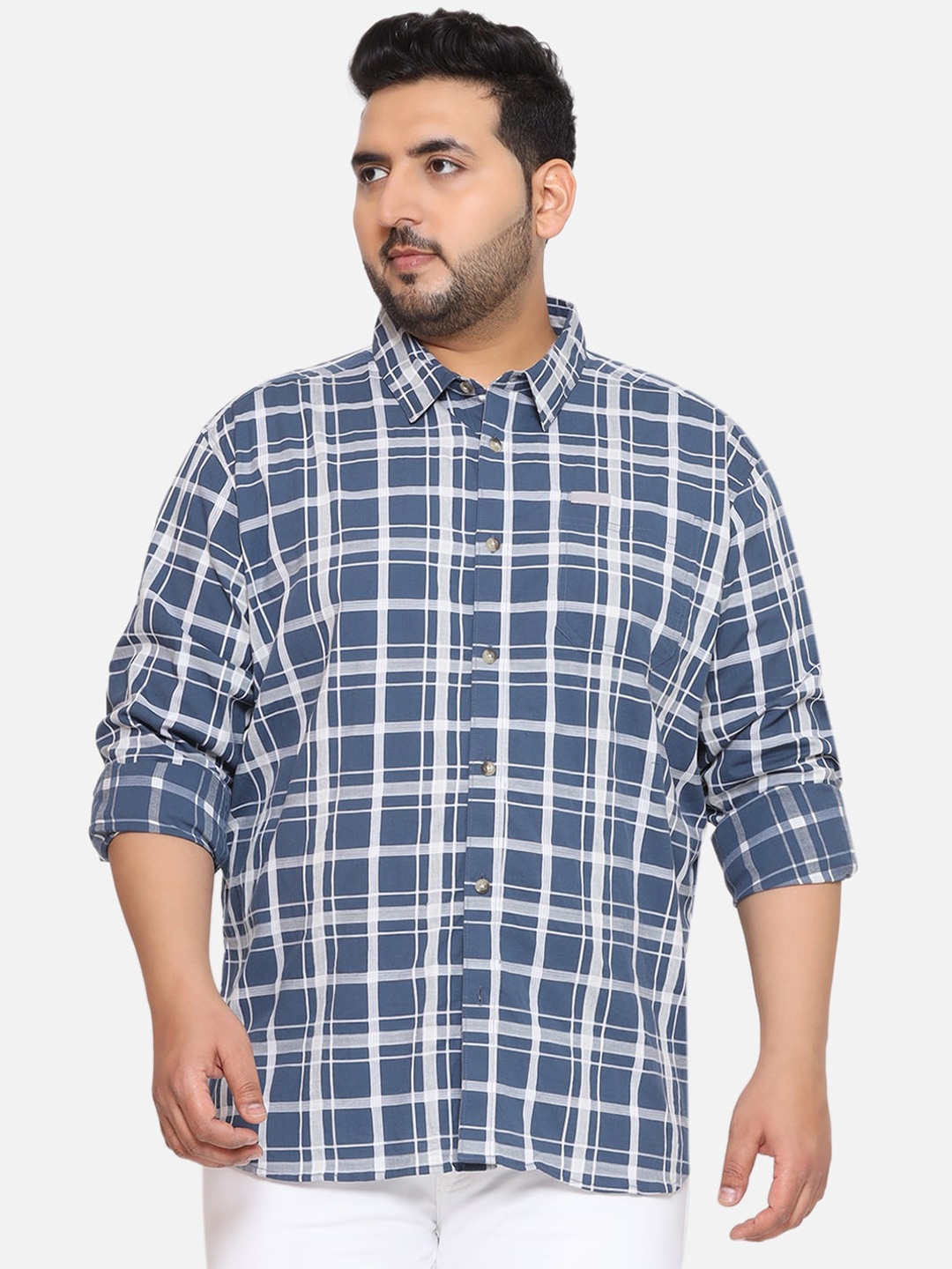 

Santonio Men Classic Tartan Checks Opaque Checked Casual Shirt, Blue