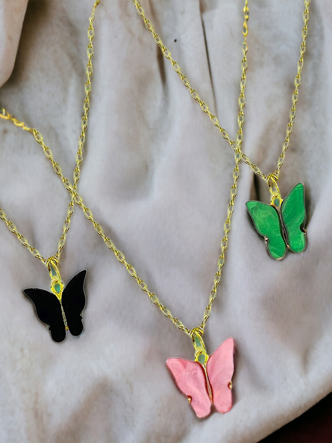 

Okos Pack Of 3 Gold-Plated Fluttering Butterfly-Shaped Necklaces